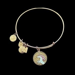 Alex and Ani Unicorn Gold Charm Adjustable Bangle Bracelet Bohemian